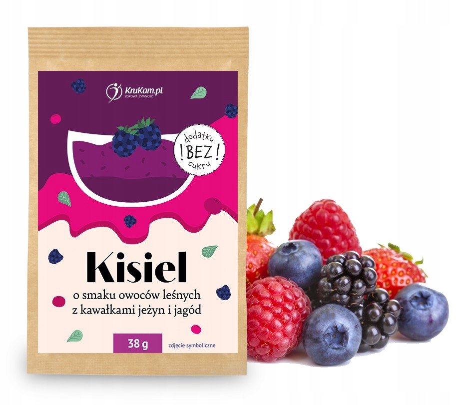 KruKam Kisiel o smaku owoców leśnych z kawałkami jeżyn i jagód 38g bez dodatku cukru