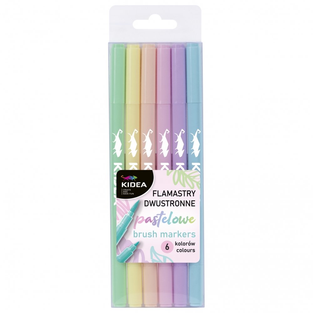 Derform Flamastry dwustronne pastelowe 6 kolorów Brush Kidea -