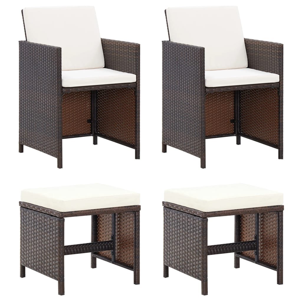 vidaXL 4-cz zestaw krzeseł i stołków ogrodowych rattan PE brązowy 316780