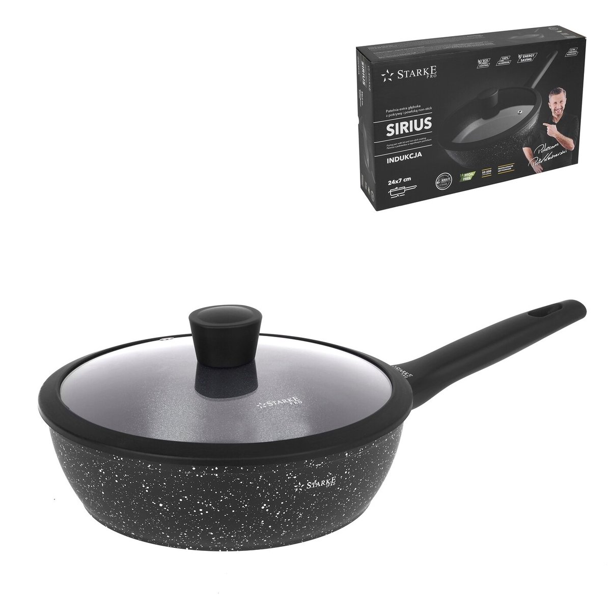 Starke PRO SIRIUS PATELNIA Z POKRYWKĄ 24 CM GŁĘBOKA POWŁOKA AEROLITE 5903313429702
