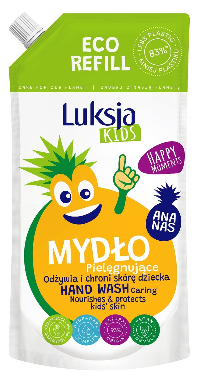 Luksja Kids, Pielęgnujące mydło w płynie dla dzieci, Ananas, 500 ml, zapas