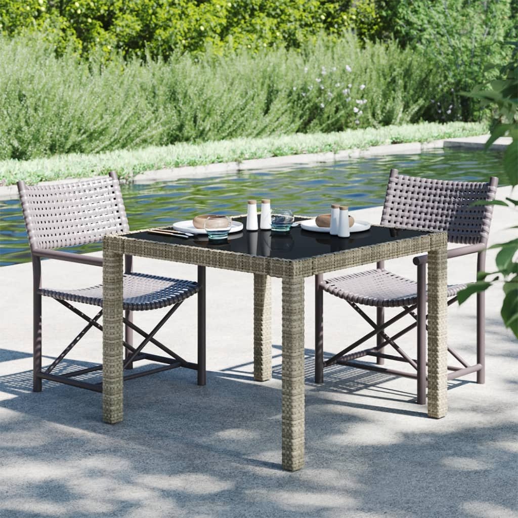 Lumarko Stół ogrodowy, 90x90x75 cm, szkło i rattan PE, szary