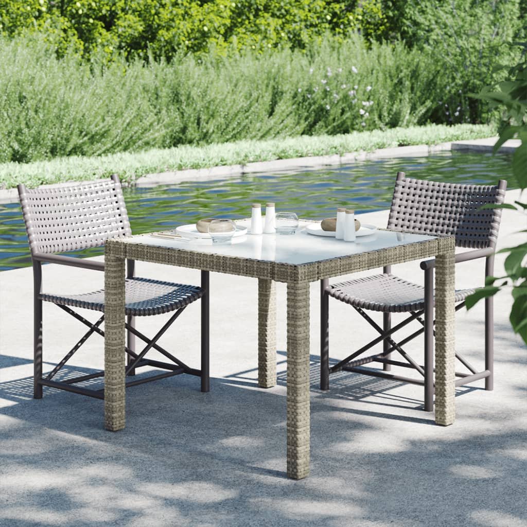 Lumarko Stół ogrodowy, 90x90x75 cm, szkło i rattan PE, szary