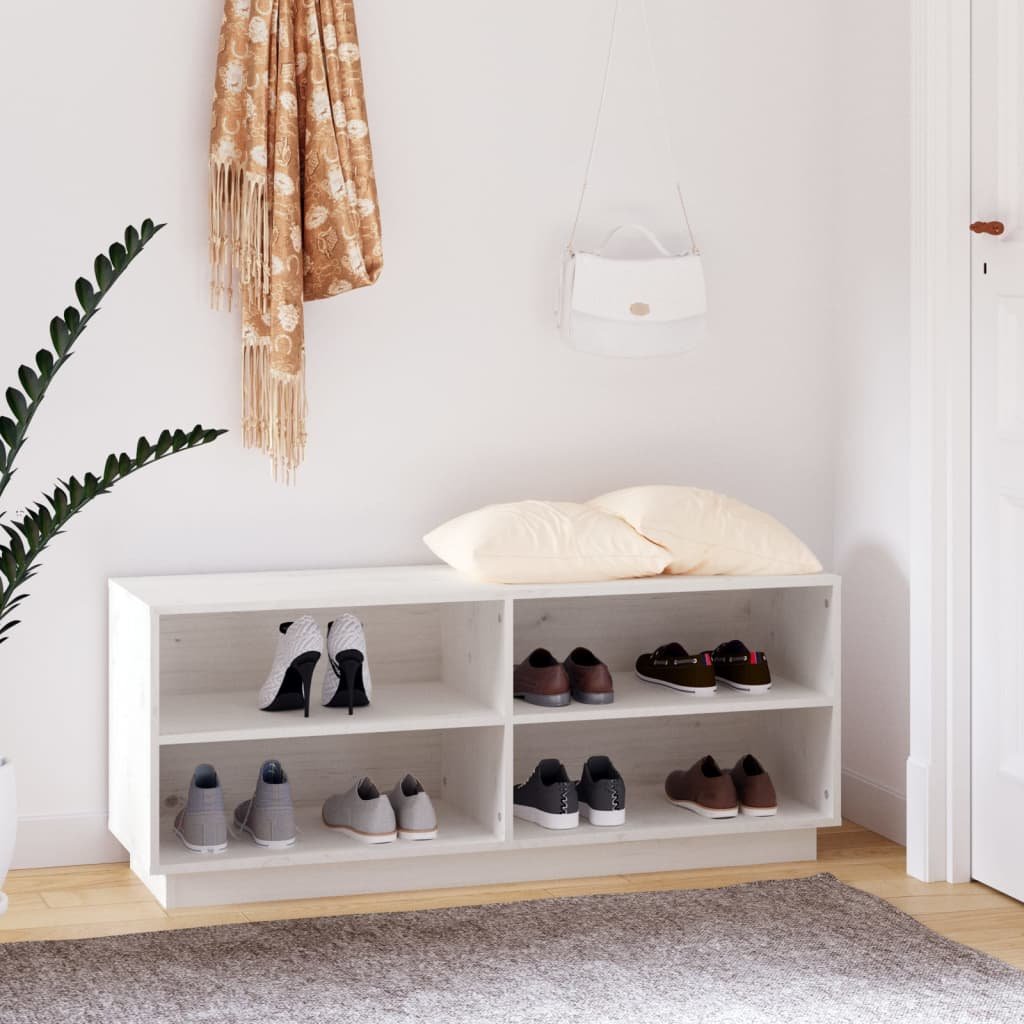 vidaXL Szafka na buty, biała, 110x34x45 cm, lite drewno sosnowe
