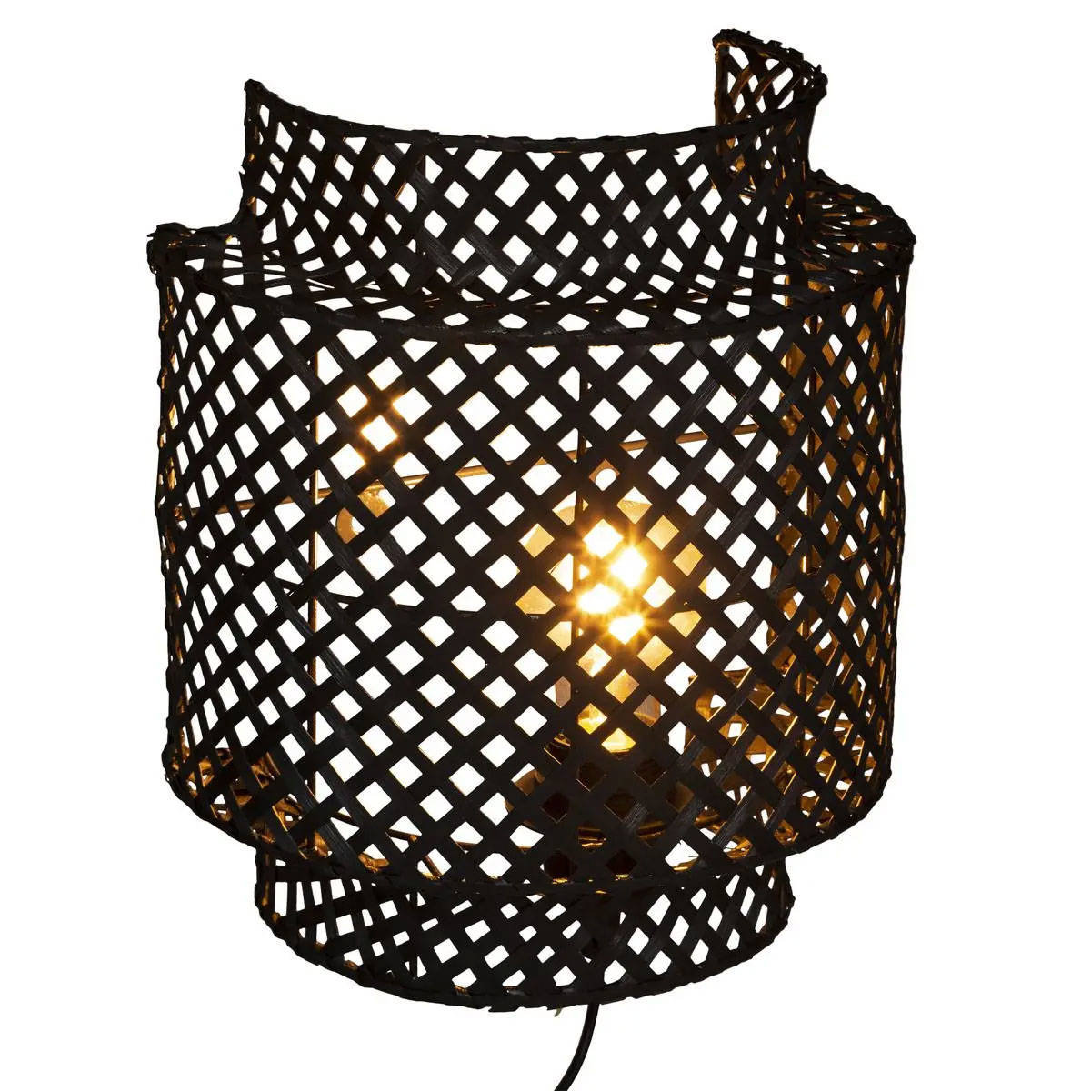 Lampa stołowa boho LIBY, klosz bambus, 28 cm