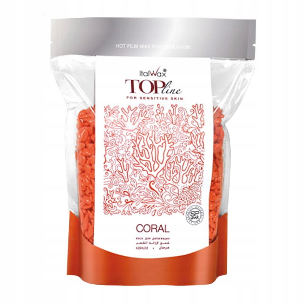 ItalWax, Top Formula Coral Film Wax, Hipoalergiczny Niskotemperaturowy Wosk koral do skóry wrażliwej do Depilacji Bezpaskowej, 250 gram