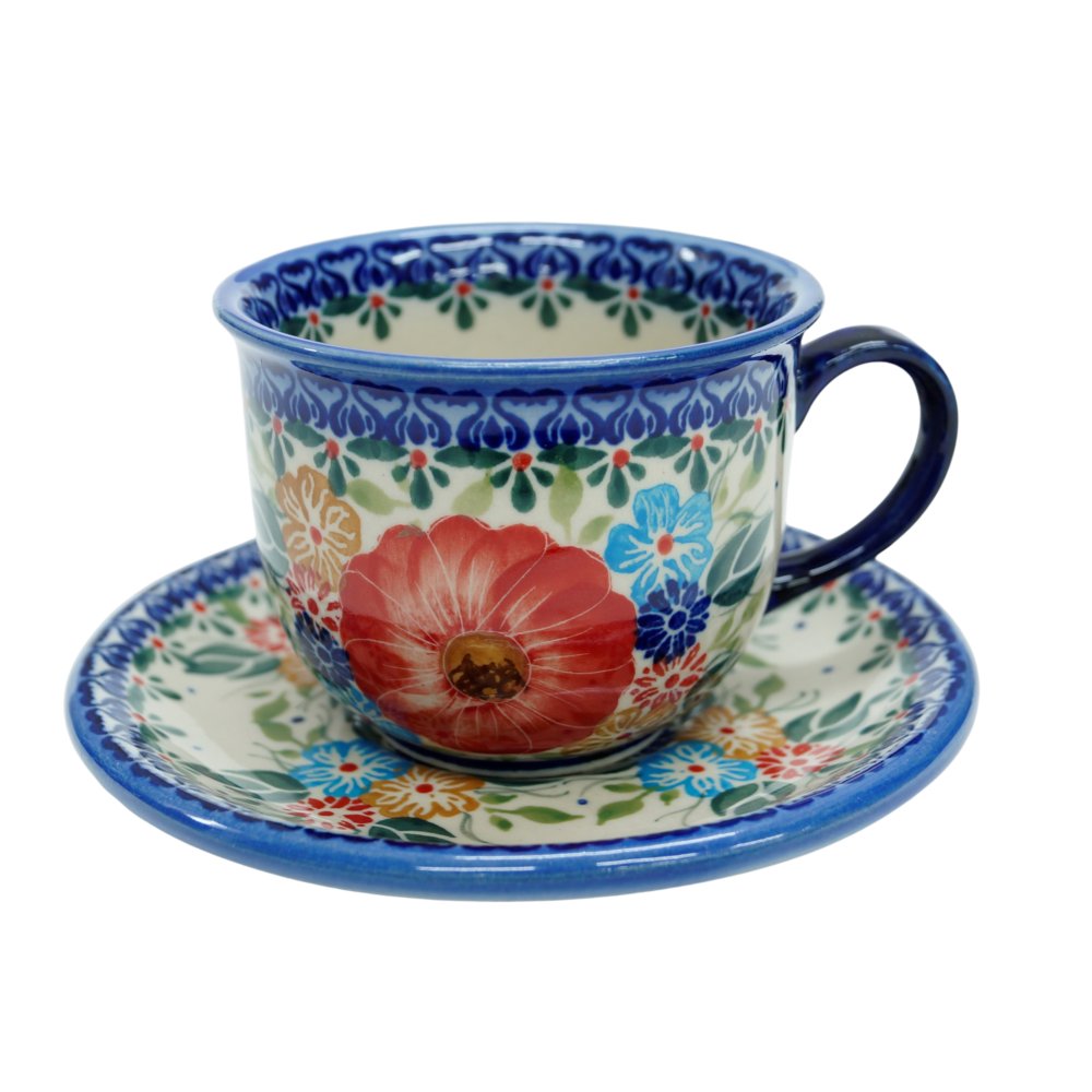 Ceramiczna filiżanka ze spodkiem Ceramika Bolesławiec