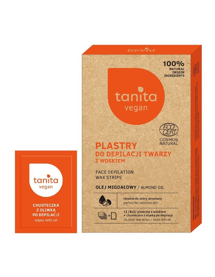 Tanita Vegan Plastry do Depilacji Twarzy z Woskiem Olej Migdałowy 12 szt