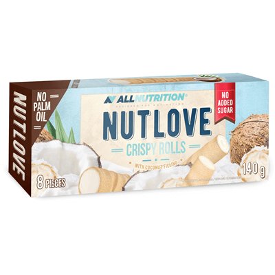 Allnutrition, rurki waflowe z nadzieniem o smaku kokosowym Nutlove, 140 g