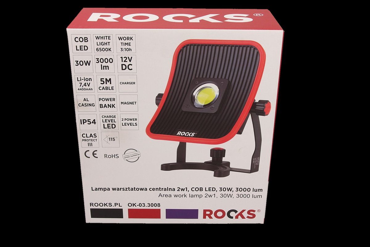 ROOKS Lampa Warsztatowa Centralna 2w1 - COB LED, 30W, 3000LM