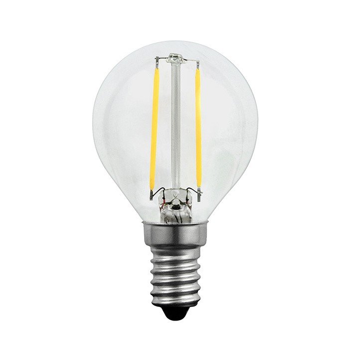 Żarówka LED kulka E14  2W b.ciepła 3000K 230lm przeźroczysta COG Filament G45 POLUX