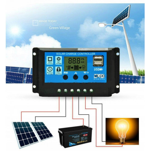 Regulator ładowania PWM 10A 12V/24V 2xUSB