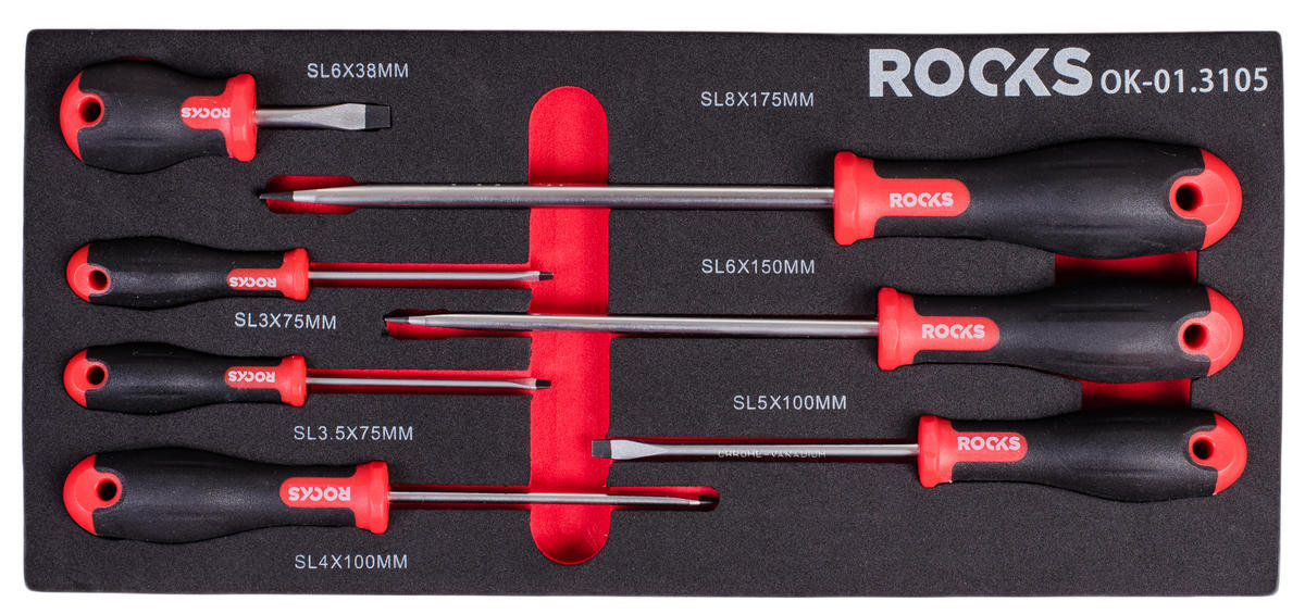 Zestaw Wkrętaków Płaskich, 7 Cz. Rooks