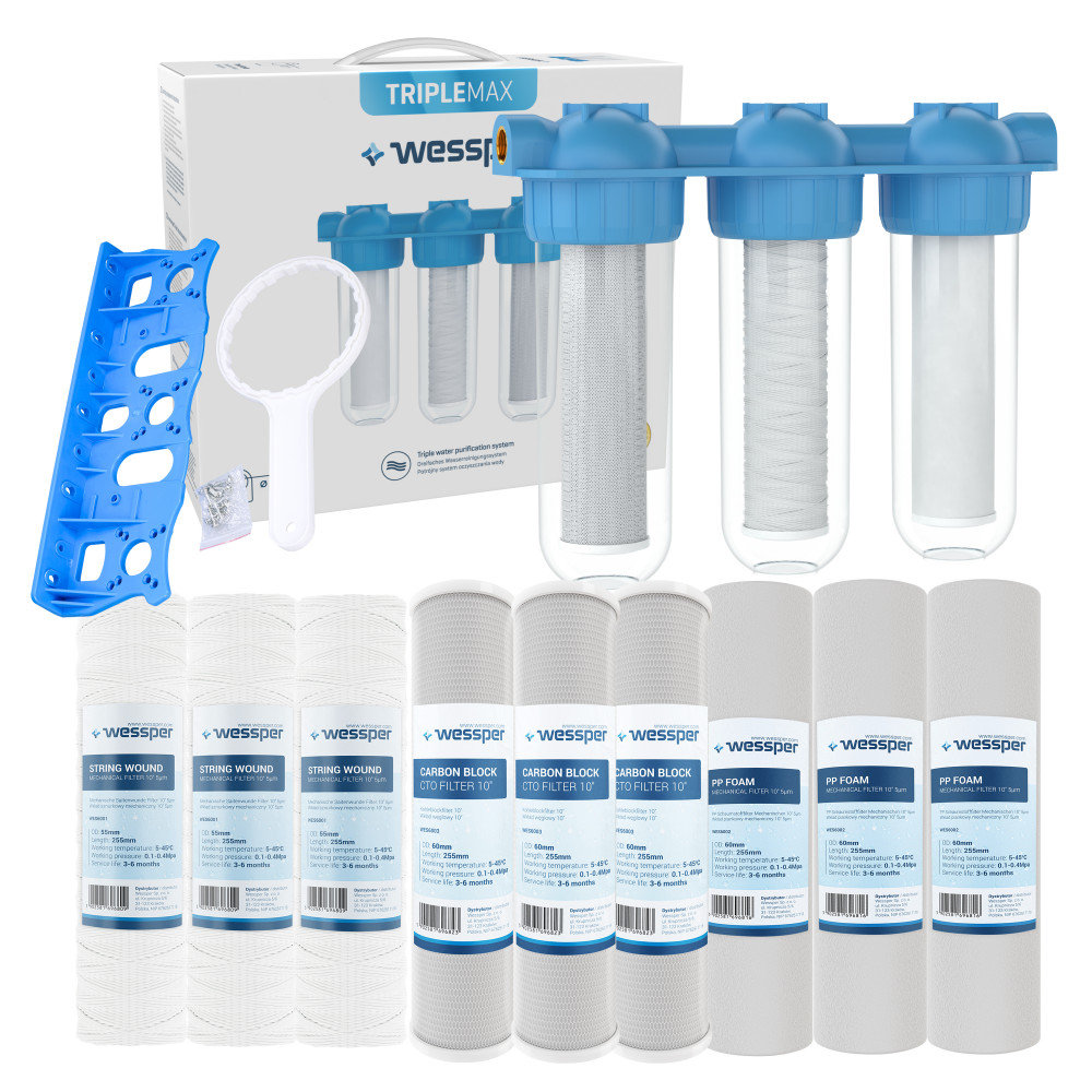 Wessper TripleMax Filtr wody 3 stopniowy narurowy 3/4'' + Zestaw filtrów
