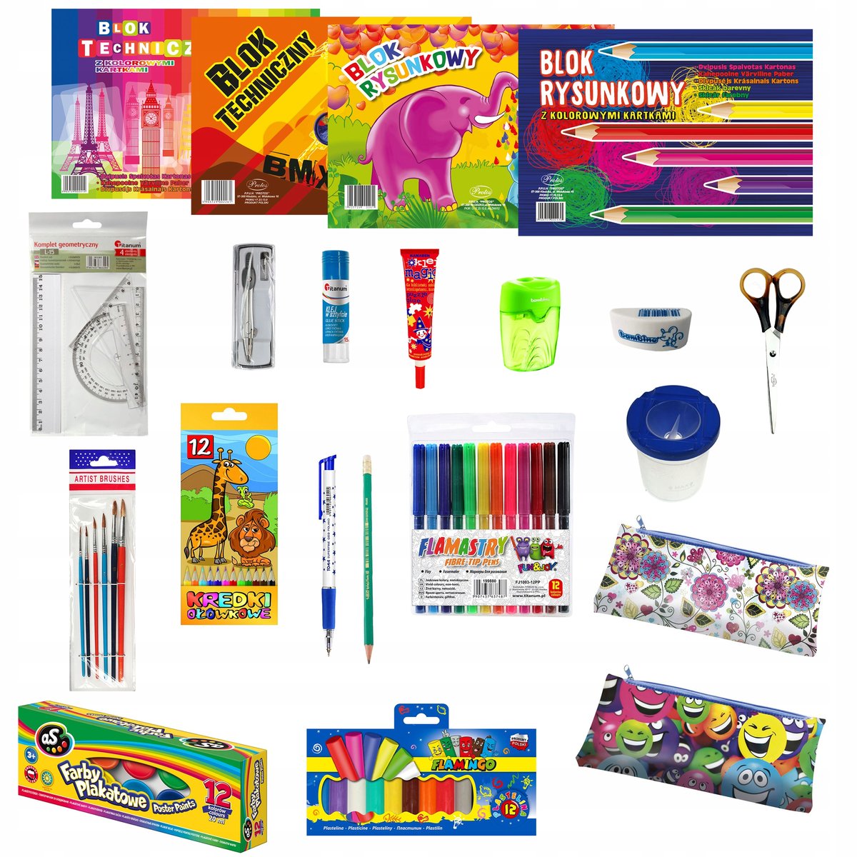 Wyprawka szkolna 20el dla klas 4-8 farby kredki