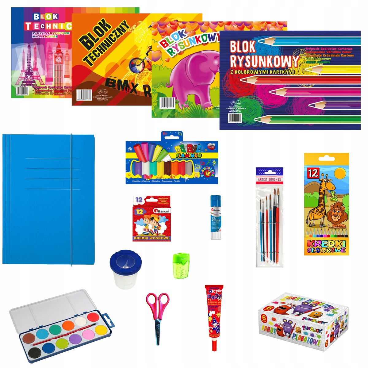 Wyprawka szkolna 17el do PRZEDSZKOLA farby kredki