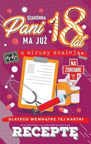 Kartka Na 18 Urodziny Z Receptą Dla Dziewczyny Jcx43