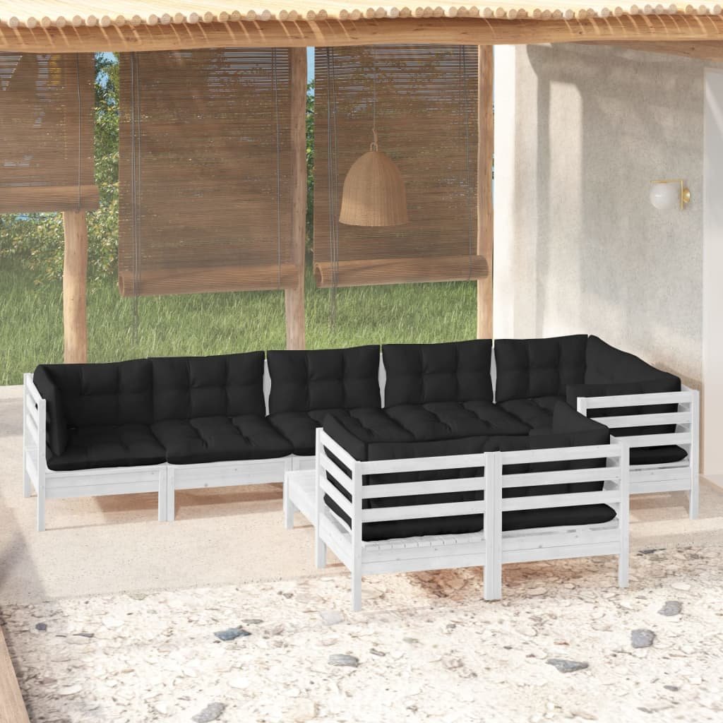 9-cz zestaw wypoczynkowy do ogrodu, z poduszkami, biały