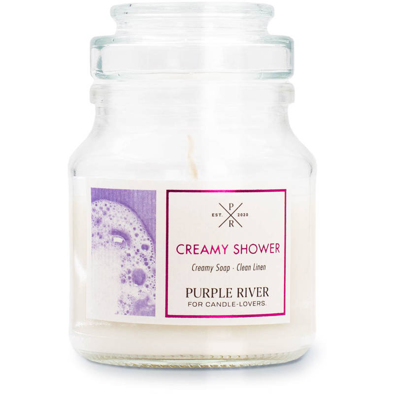Purple River sojowa naturalna świeca zapachowa w szkle 4 oz 113 g - Creamy Shower