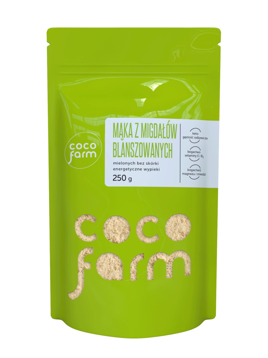 Coco Farm Mąka Z Migdałów Blanszowanych, Mielonych Bez Skórki, Energetyczne Wypieki 250G