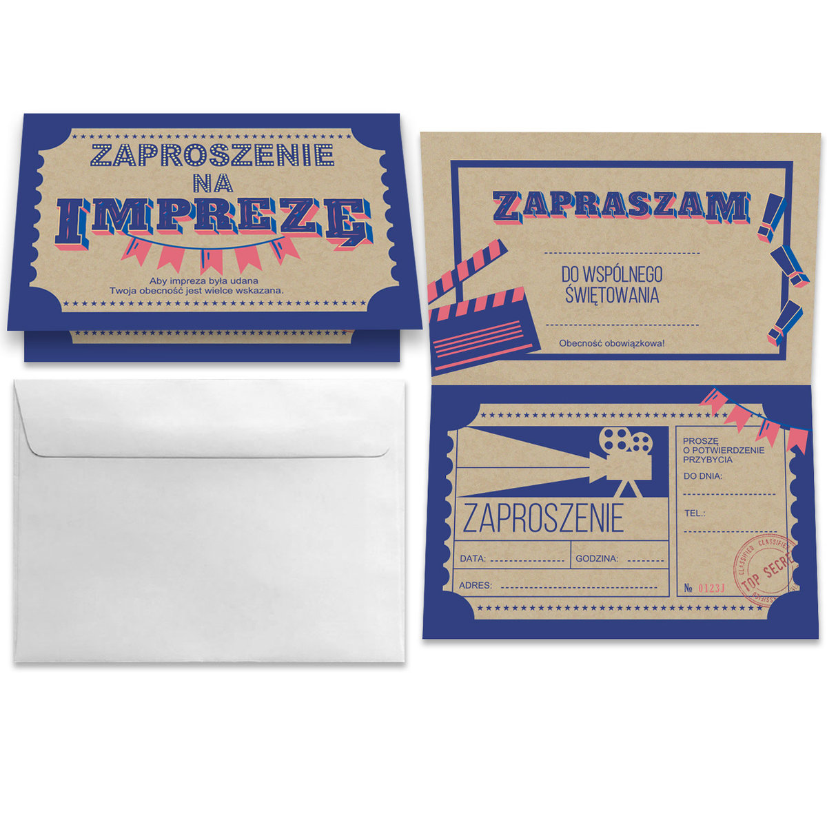 Zaproszenia na imprezę, lub urodziny, w formie biletu, koperta 63292