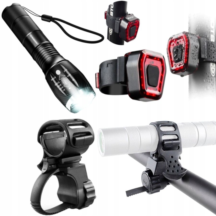 Lampka Rowerowa Led Oświetlenie Rower Przód Z Uchwytem + Tył