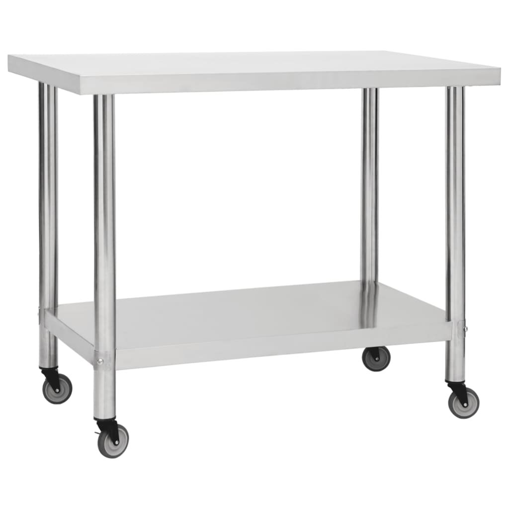 vidaXL Kuchenny stół roboczy na kółkach 100x45x85 cm stal nierdzewna 51638