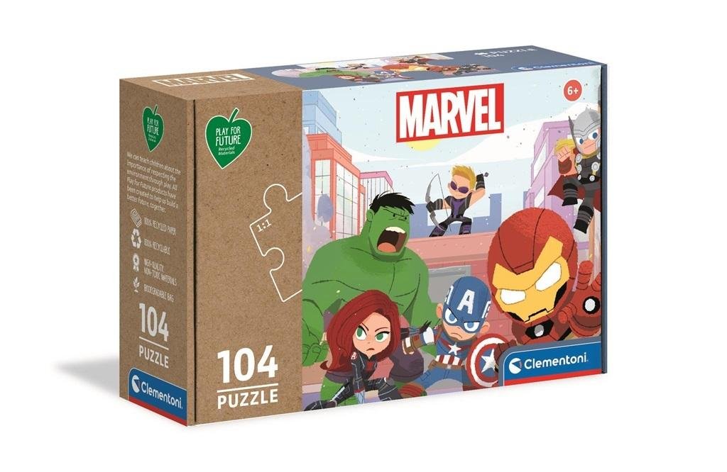 Clementoni 27528 'Play for Future-Marvel Avengers' - 104 sztuki - puzzle dla dzieci w wieku 6-100% materiały z recyklingu - wyprodukowano we Włoszech, puzzle z kreskówkami, wielokolorowe 27528