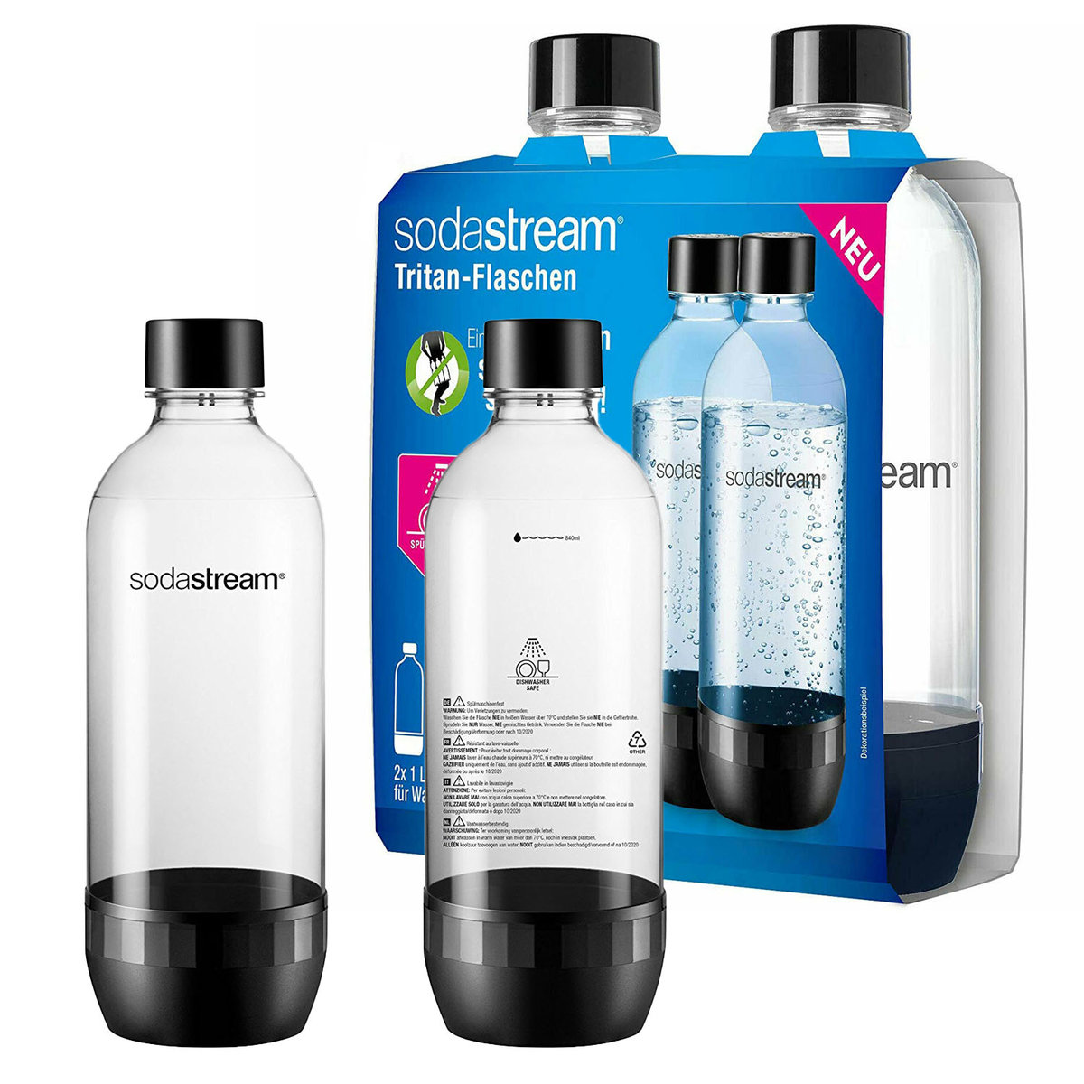 Sodastream DuoPack 2 x 1 l butelka z tritanu nadaje się do mycia w zmywarce (nie zawiera BPA) zapasowe butelki do saturatora wody z butelkami PET