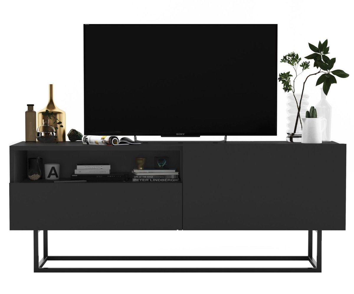 Komoda Rtv, Półka, Loft, Enjoy, 120X35X46 Cm, Grafit, Mat