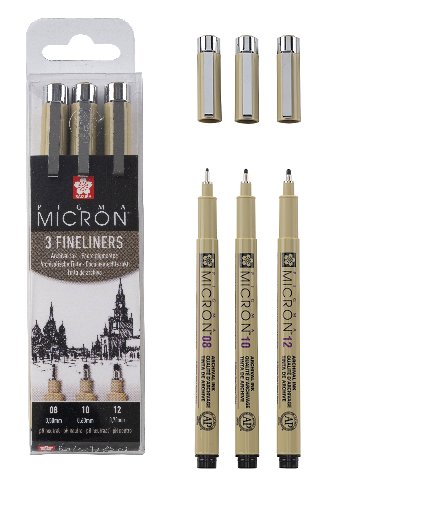 Zestaw 3 Cienkopisy Pigma Micron Czarne08 10 12