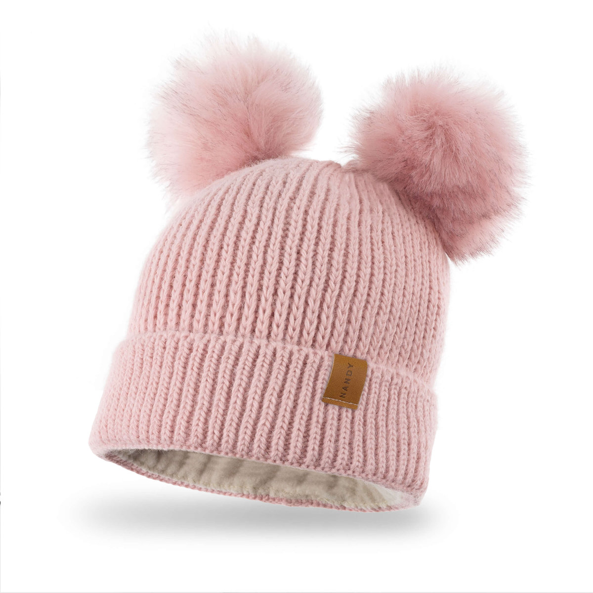 Nandy Czapka Dwa Pompony Gruba Polar Dziecięca - 17223-Pud-Roz