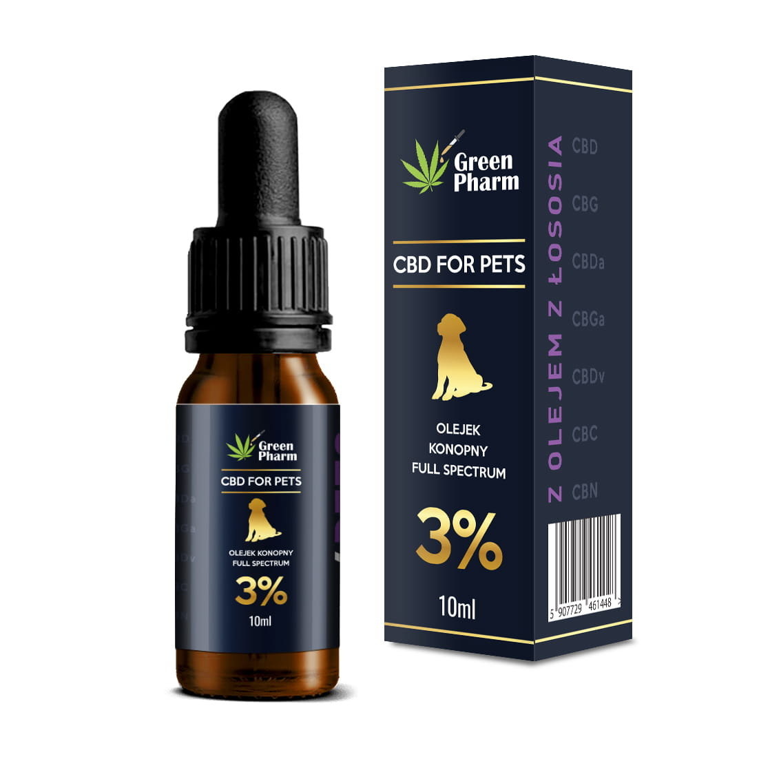 Green Pharm CERTYFIKOWANY Olejek konopny 3% CBD 300mg Animals 10ml Dla psów i kotów z olejem z łososia