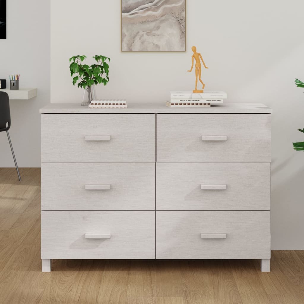 Lumarko Komoda, biała, 113x40x80 cm, lite drewno sosnowe