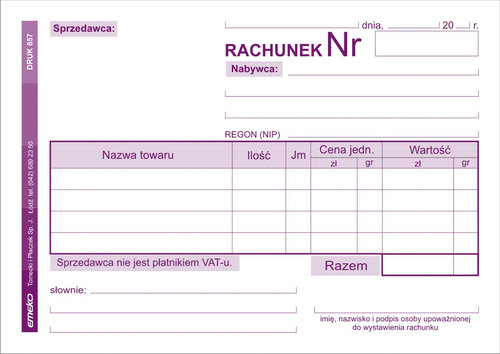 Druk Rachunek ryczałt (poziom) A6 1+1