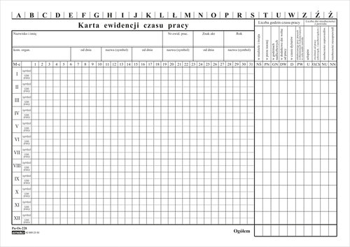 Druk Karta ewidencji czasu pracy OS-228 A4