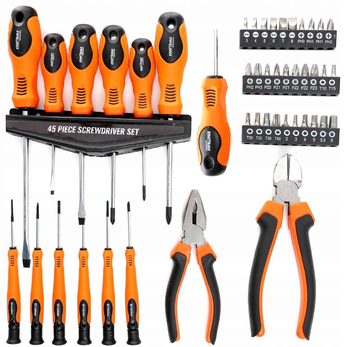 Zestaw Śrubokrętów Bitów Szczypce 45 El Obcinaczki