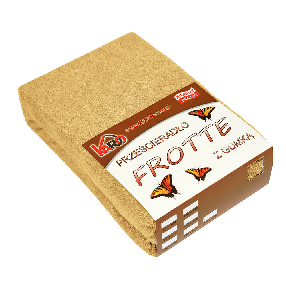 Prześcieradło frotte z gumką KARO 160x200 cm, musztardowe piaskowe 056 grube 200g/m2