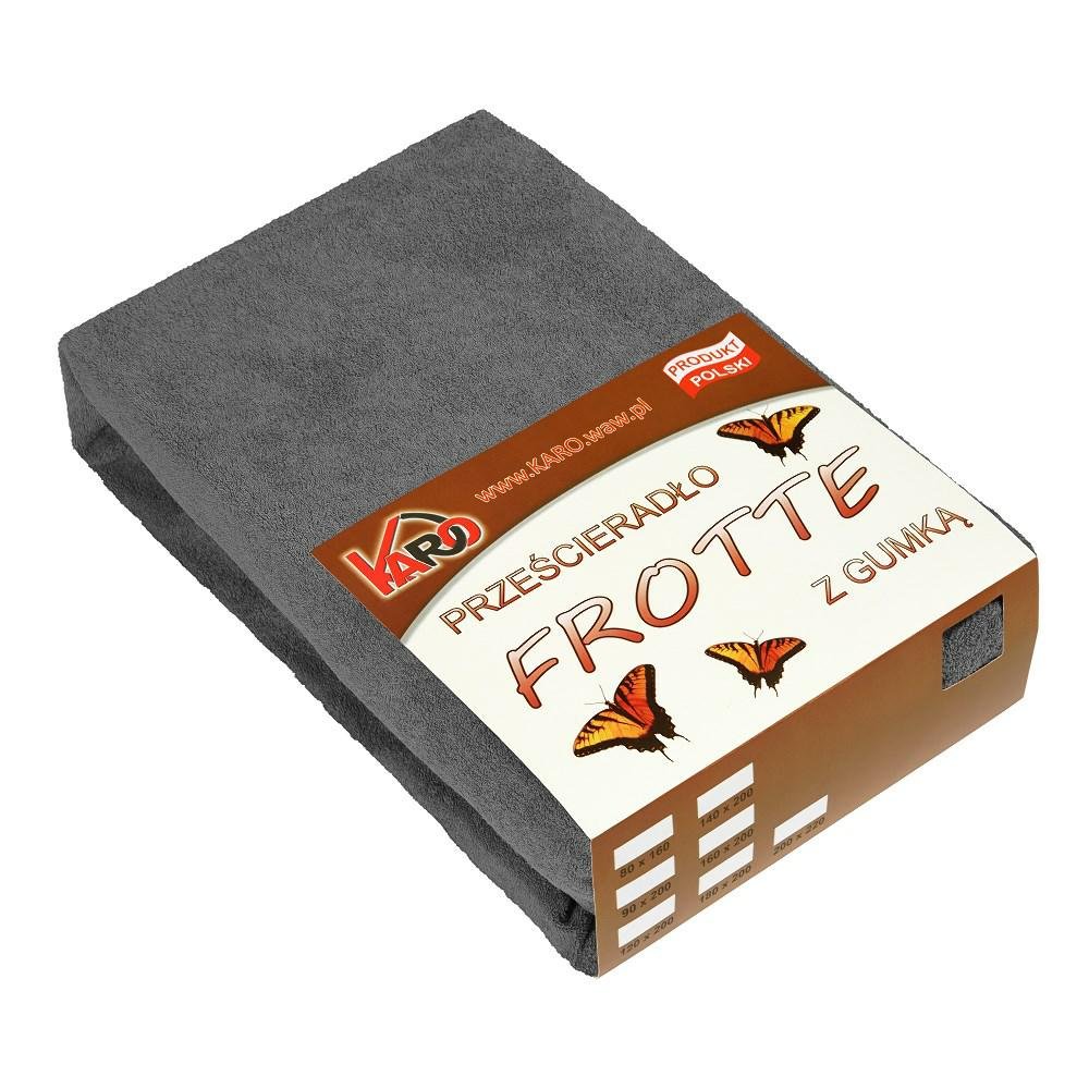 Prześcieradło frotte z gumką KARO 120x200 cm, antracytowe 072 grube 200g/m2