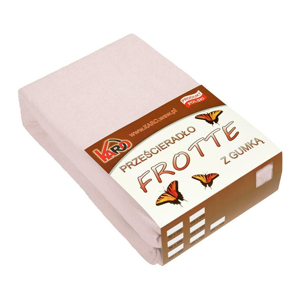 Prześcieradło frotte z gumką KARO 200x220 cm, różowe pudrowe 064 grube 200g/m2