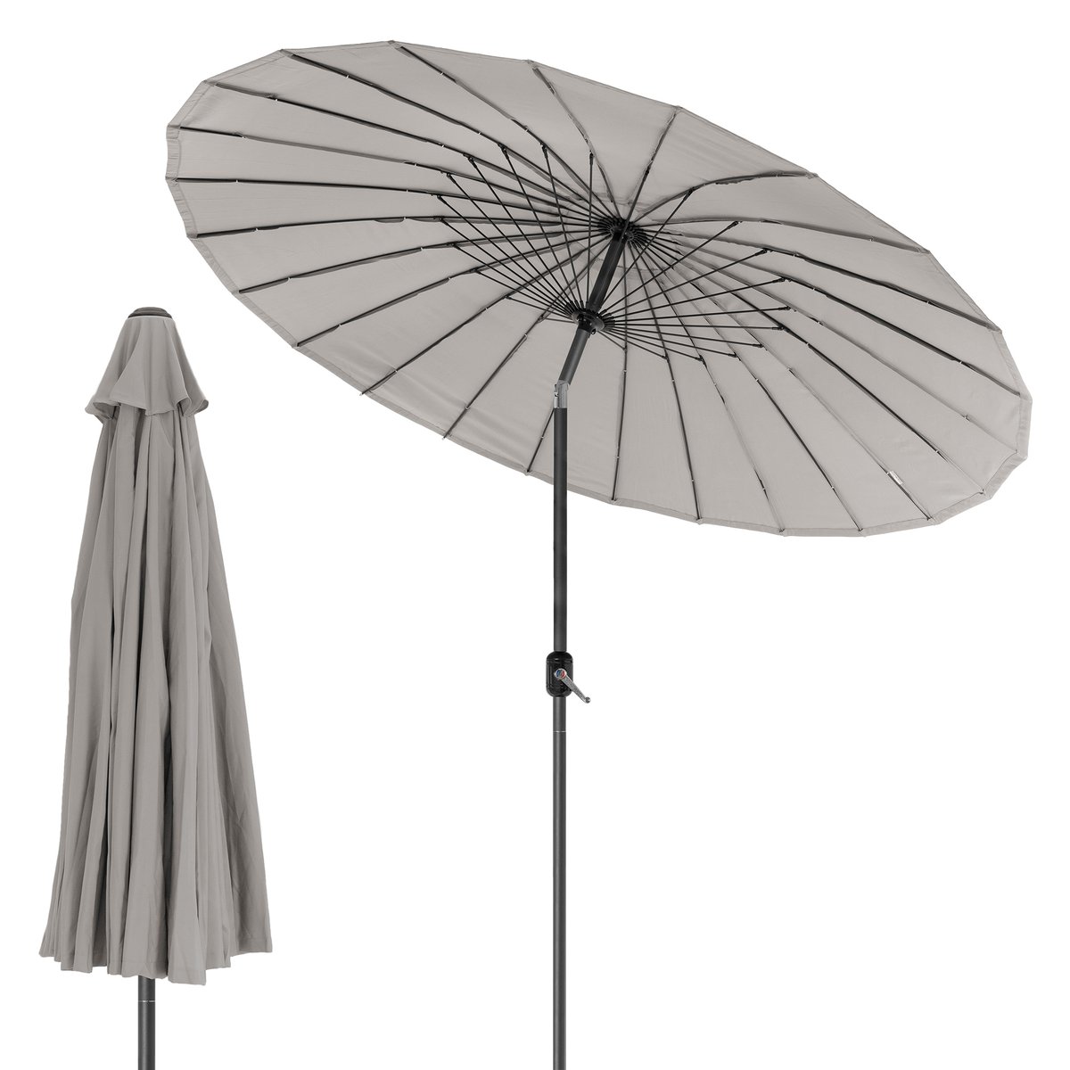 Parasol Shanghai Ø 325 cm Taupe wykonany z aluminium i poliestru