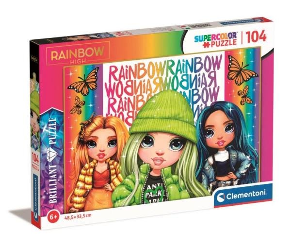Clementoni Rainbow High Supercolor Brilliant High 104 elementy, 6 lat Dziecko, Cartoon Puzzle wykonane we Włoszech, 20342, wielokolorowe, średnie 20342