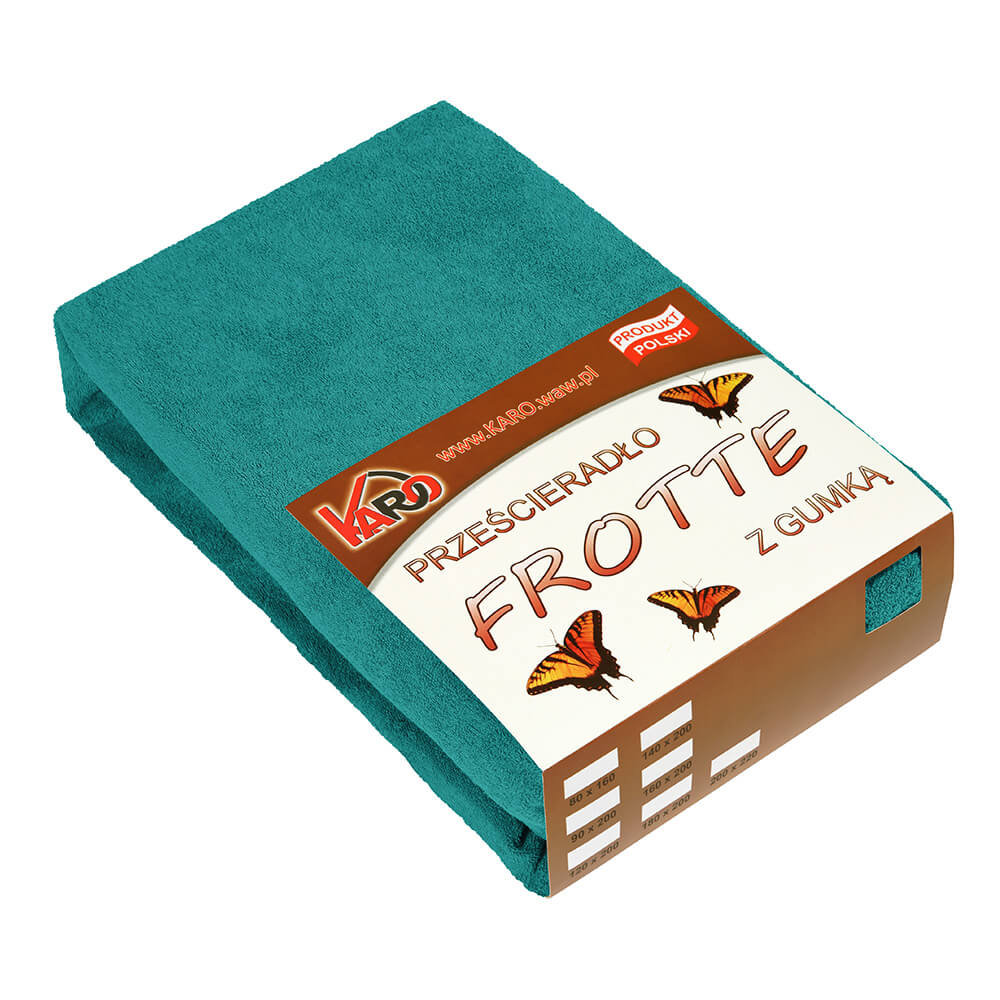 Prześcieradło frotte z gumką  80x200 turkusowe ciemne 016 grube 200g/m2 KARO