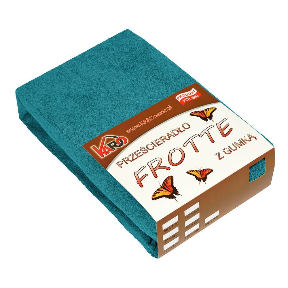 Prześcieradło frotte z gumką KARO 160x200 cm, turkusowe morskie 048 grube 200g/m2