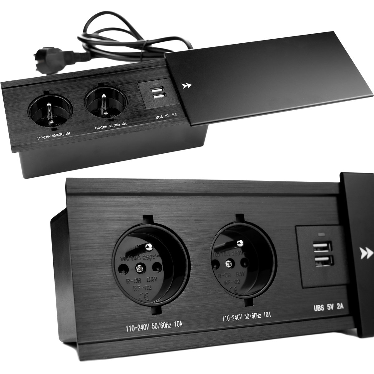 GNIAZDO CHOWANE W BLAT NABLATOWE + 2 USB gniazdko