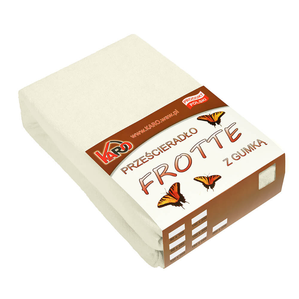 Prześcieradło frotte z gumką KARO 120x200 cm, ekri 002 grube 200g/m2