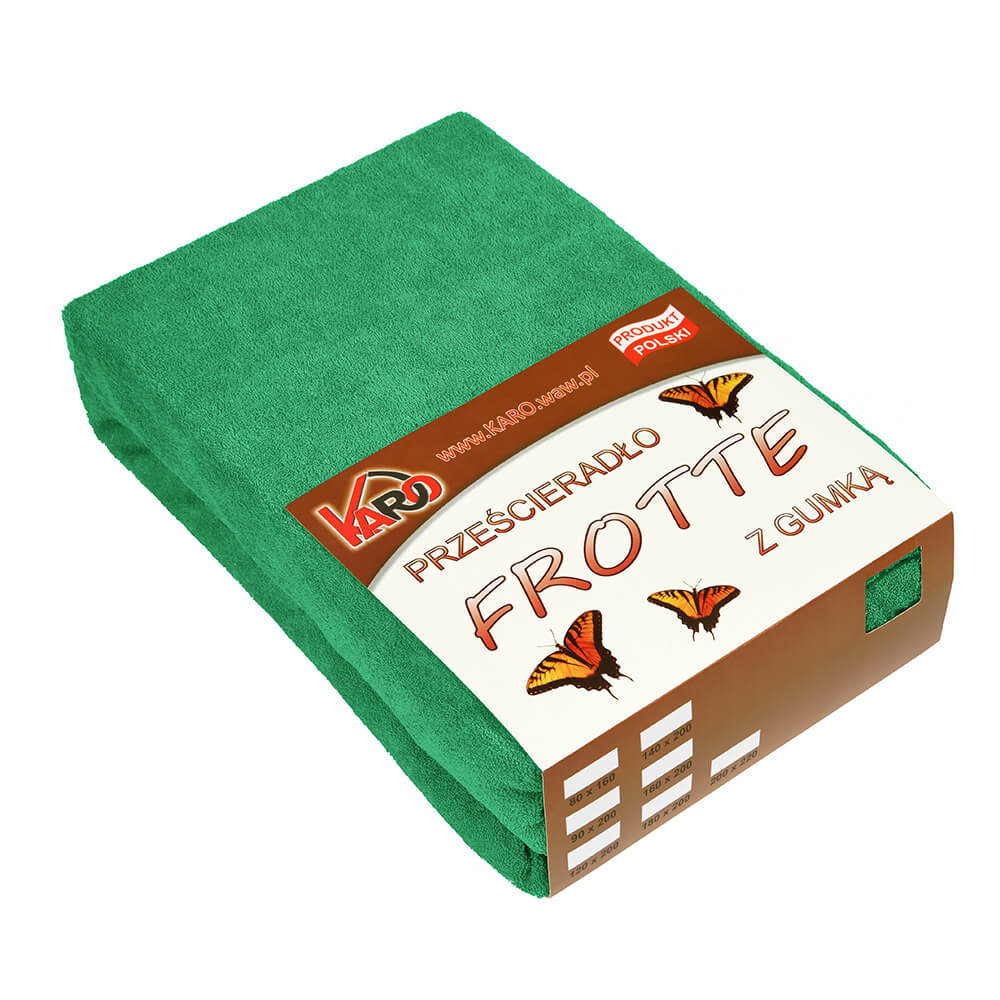 Prześcieradło frotte z gumką KARO 120x200 cm, zielone trawiaste 049 grube 200g/m2