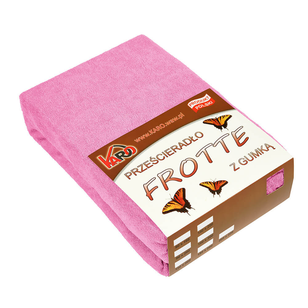 Prześcieradło frotte z gumką KARO 140x200 cm, różowe 020 grube 200g/m2