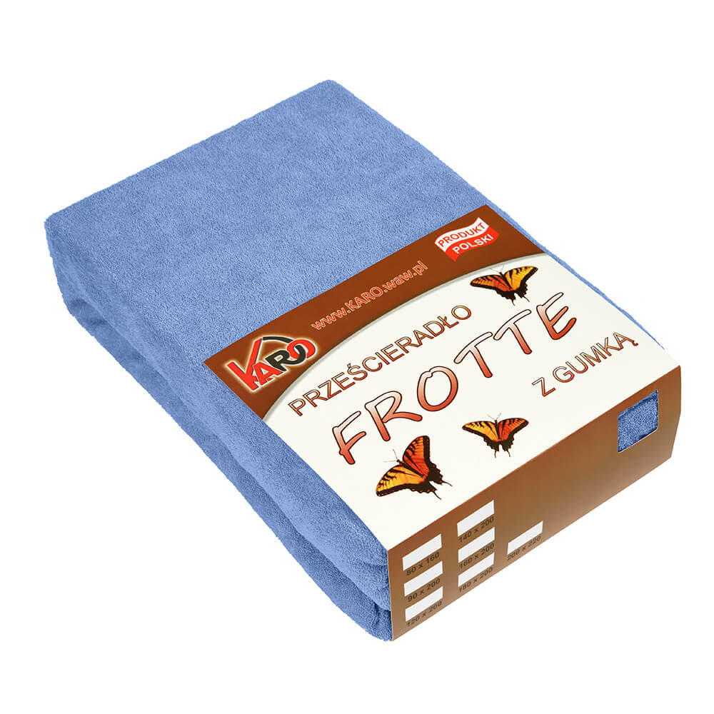 Prześcieradło frotte z gumką KARO 180x200 cm, niebieskie 038 grube 200g/m2