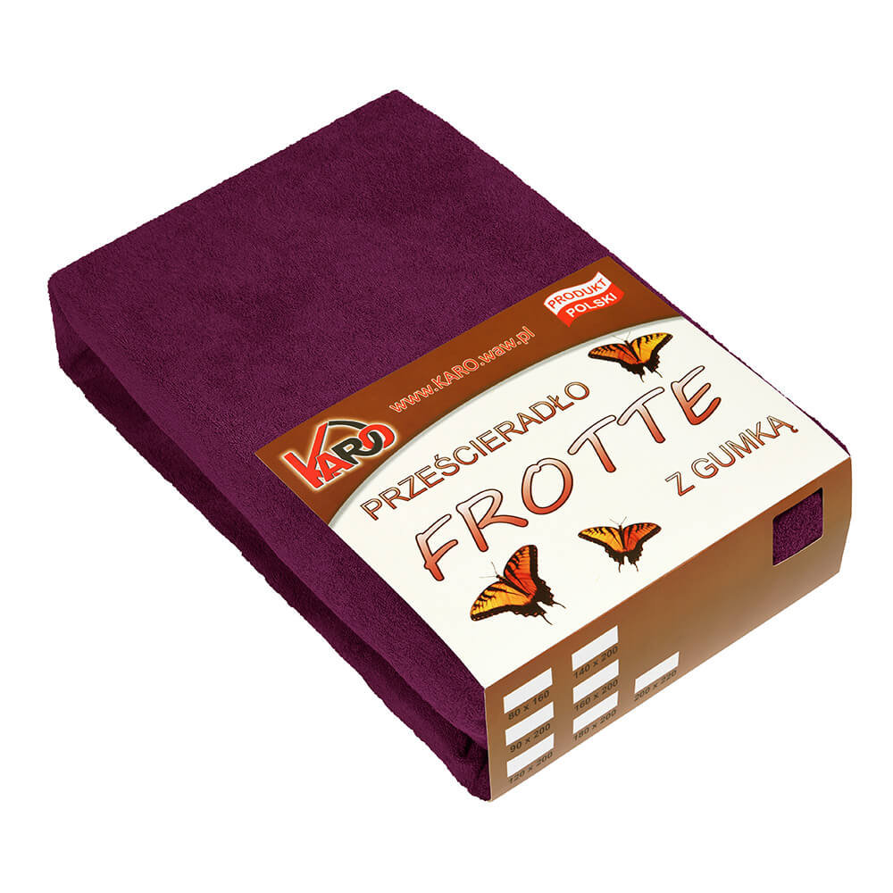 Prześcieradło frotte z gumką KARO 160x200 cm, śliwkowe 027 grube 200g/m2